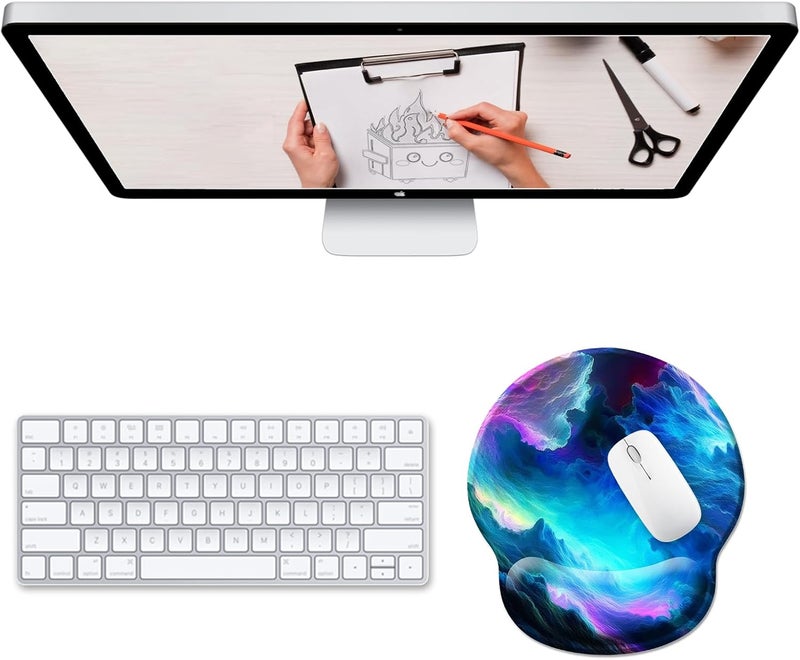 Hancynir Galaxy Mouse Pad with Wrist Rest, Ergonomic Gel Mousepad Wrist Support, Computer Gaming Cute Mouse Pad with Pain Relief Non-Slip PU Base for Desk Accessories Home Office Decor Supplies - Image 2